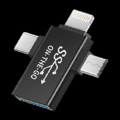Micro B+Type C+Lightning male to USB3.0 A female OTG 